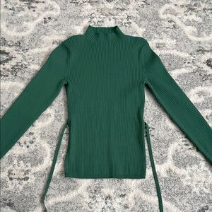 Aritzia Babaton Green Rib Knit Mock Neck Long Sleeve